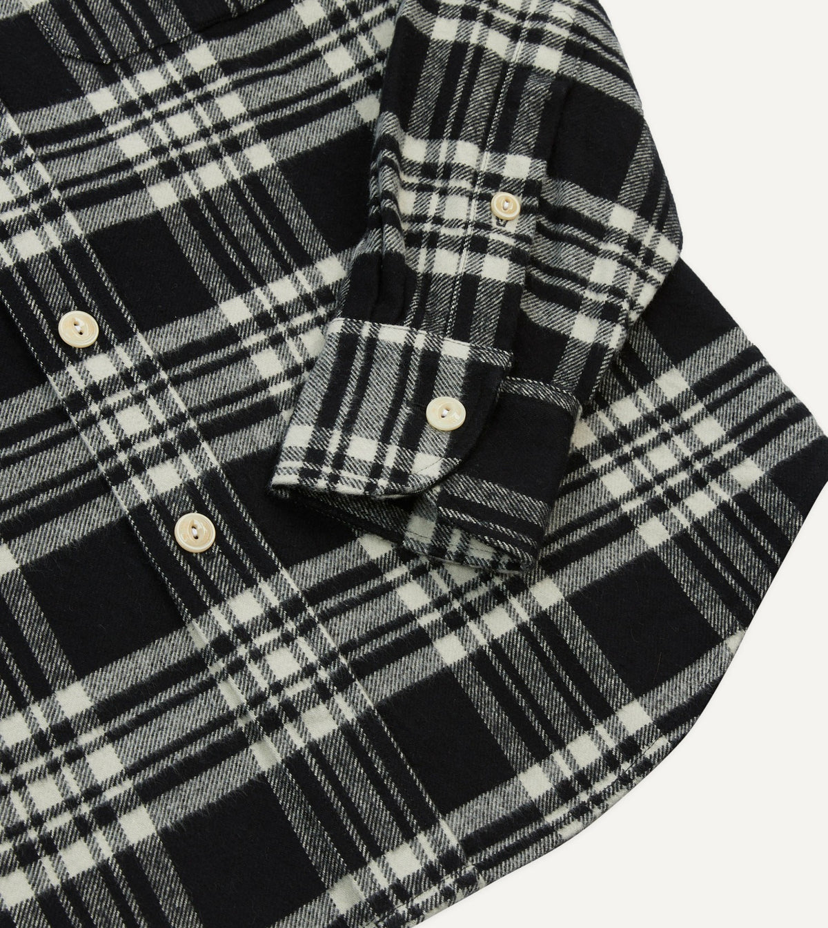 Drake's Black Check Cotton Two-Pocket Work Shirt