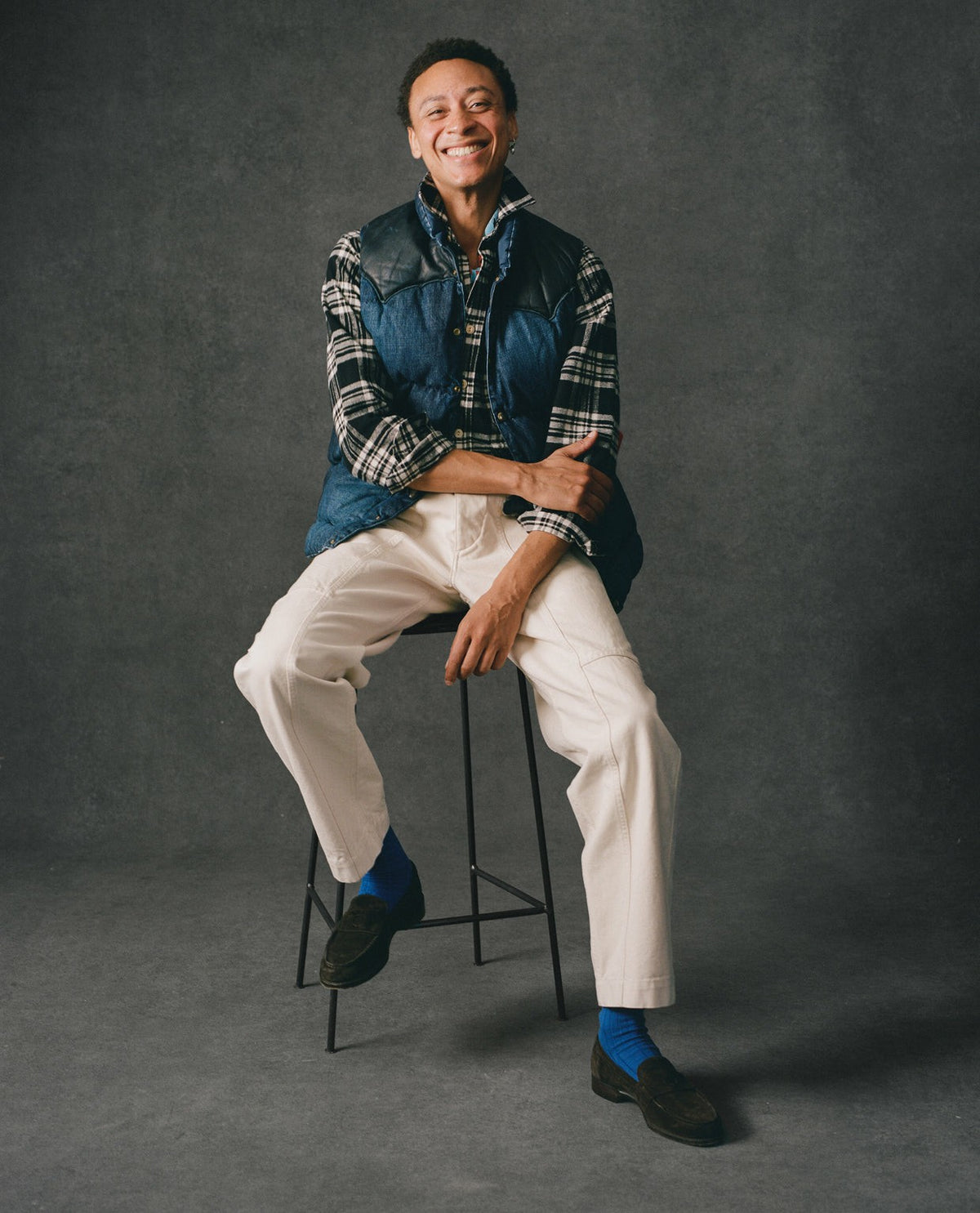 Drake's Black Check Cotton Two-Pocket Work Shirt