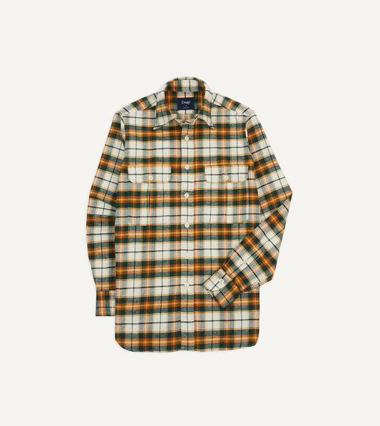 Drake's Ecru and Orange Check Cotton Two-Pocket Work Shirt