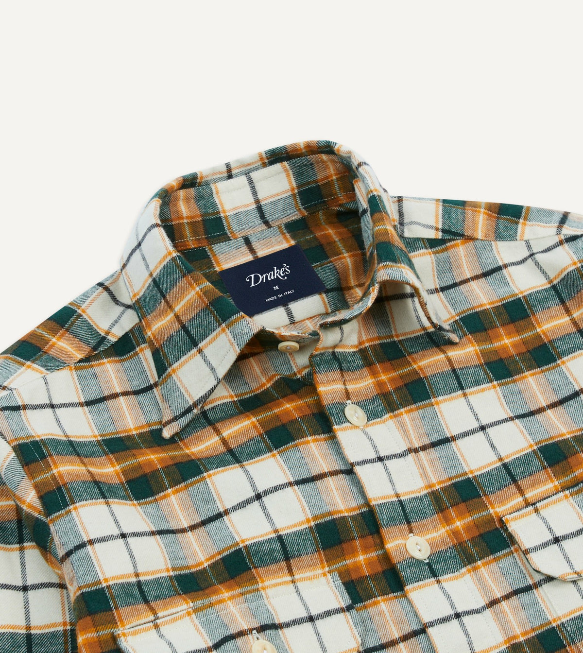 Drake's Ecru and Orange Check Cotton Two-Pocket Work Shirt