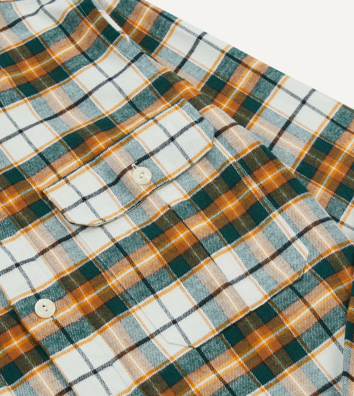 Drake's Ecru and Orange Check Cotton Two-Pocket Work Shirt