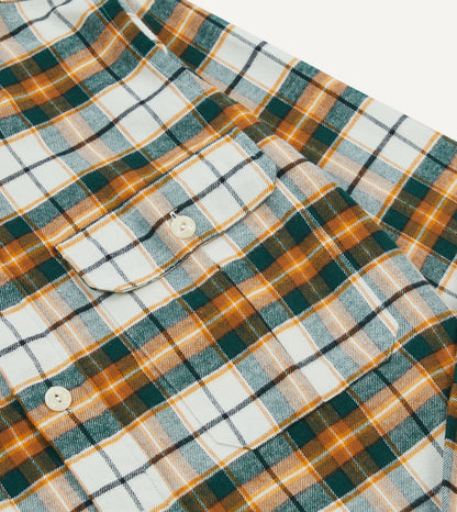 Drake's Ecru and Orange Check Cotton Two-Pocket Work Shirt