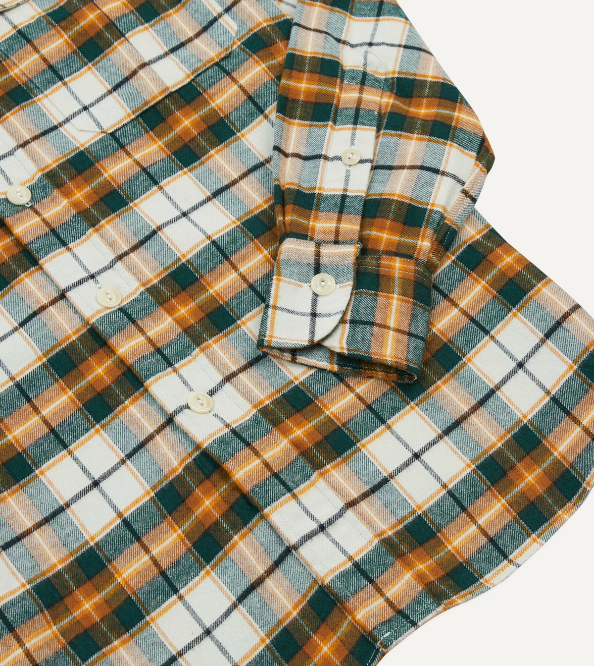 Drake's Ecru and Orange Check Cotton Two-Pocket Work Shirt