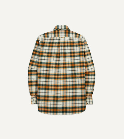 Drake's Ecru and Orange Check Cotton Two-Pocket Work Shirt