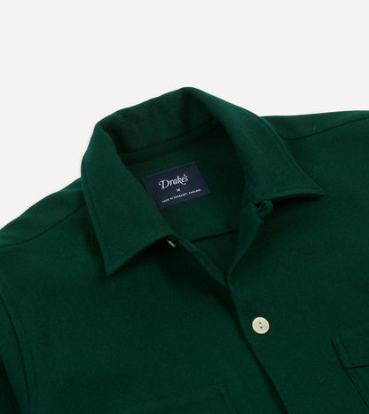 Drake's Green Wool Four-Pocket Camp Collar Work Shirt
