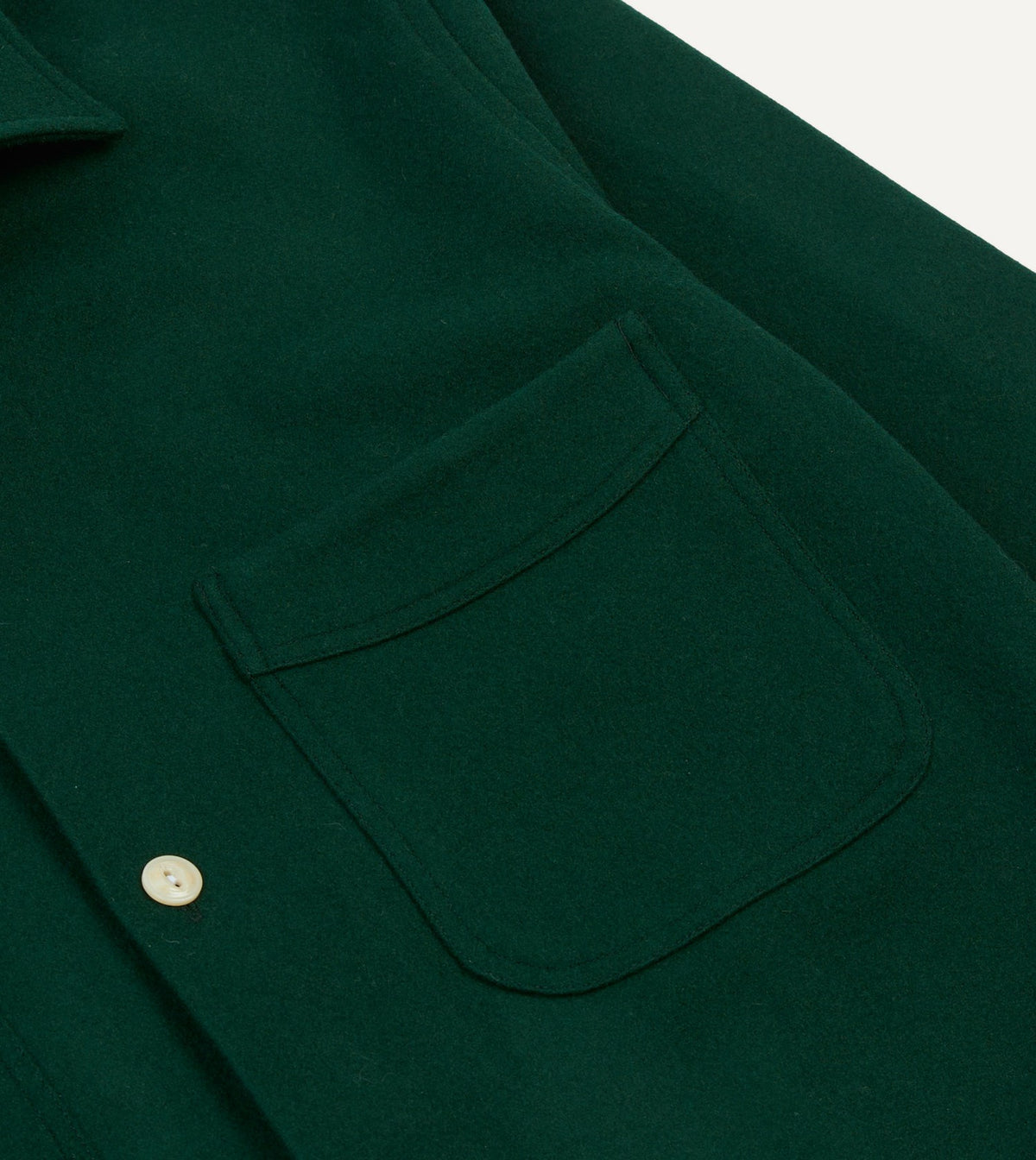 Drake's Green Wool Four-Pocket Camp Collar Work Shirt