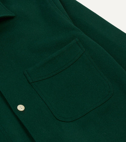 Drake's Green Wool Four-Pocket Camp Collar Work Shirt