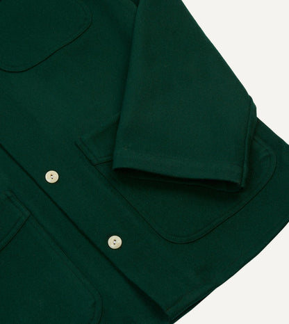 Drake's Green Wool Four-Pocket Camp Collar Work Shirt