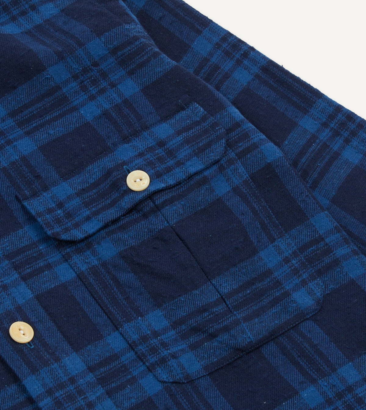 Drake's Navy Check Brushed Cotton Two-Pocket Work Shirt