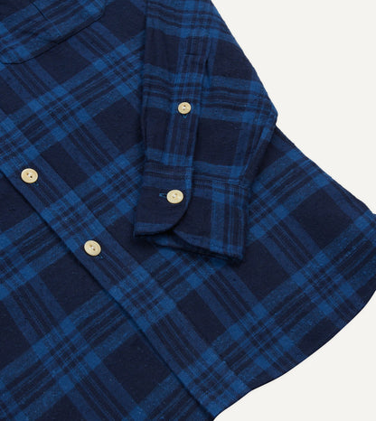 Drake's Navy Check Brushed Cotton Two-Pocket Work Shirt