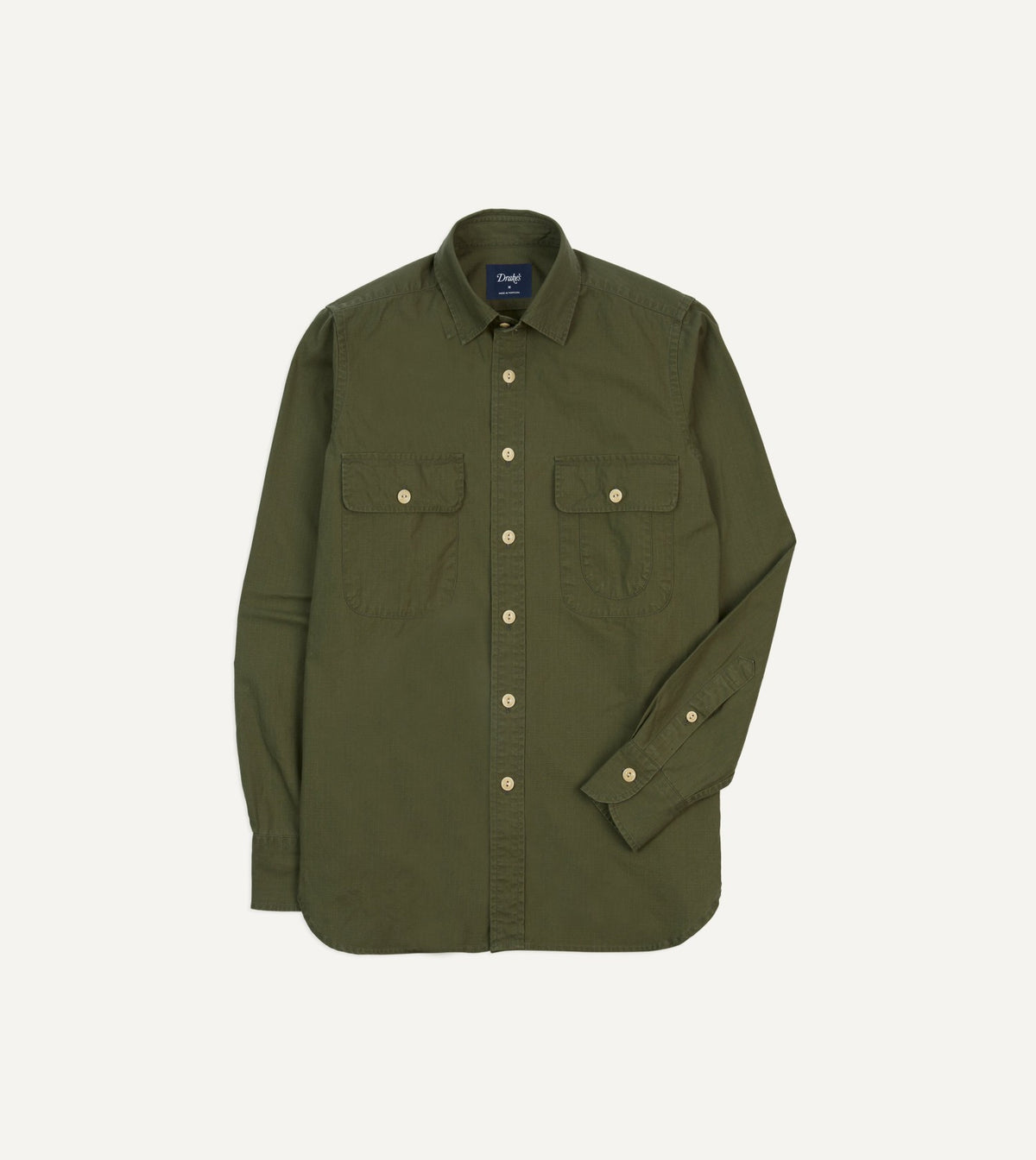 Drake's Olive Ripstop Cotton Work Shirt