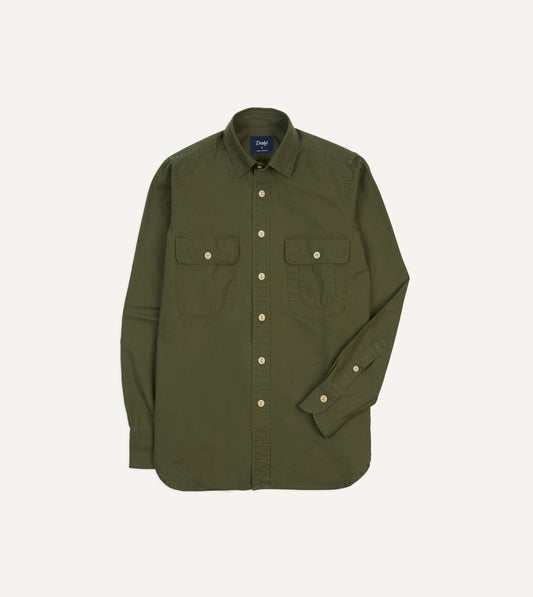 Drake's Olive Ripstop Cotton Work Shirt