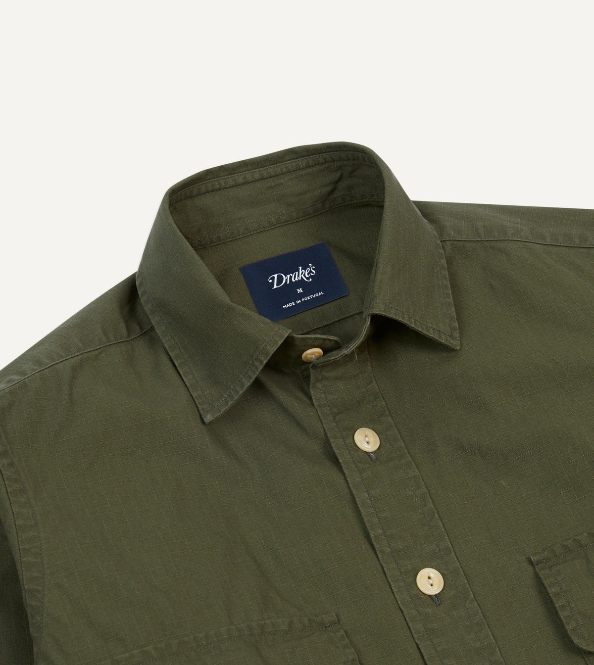 Drake's Olive Ripstop Cotton Work Shirt
