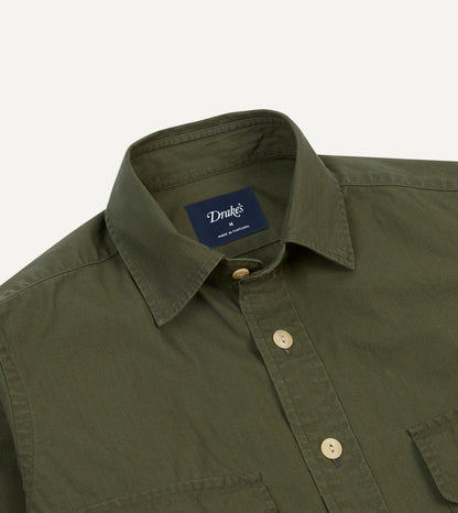 Drake's Olive Ripstop Cotton Work Shirt