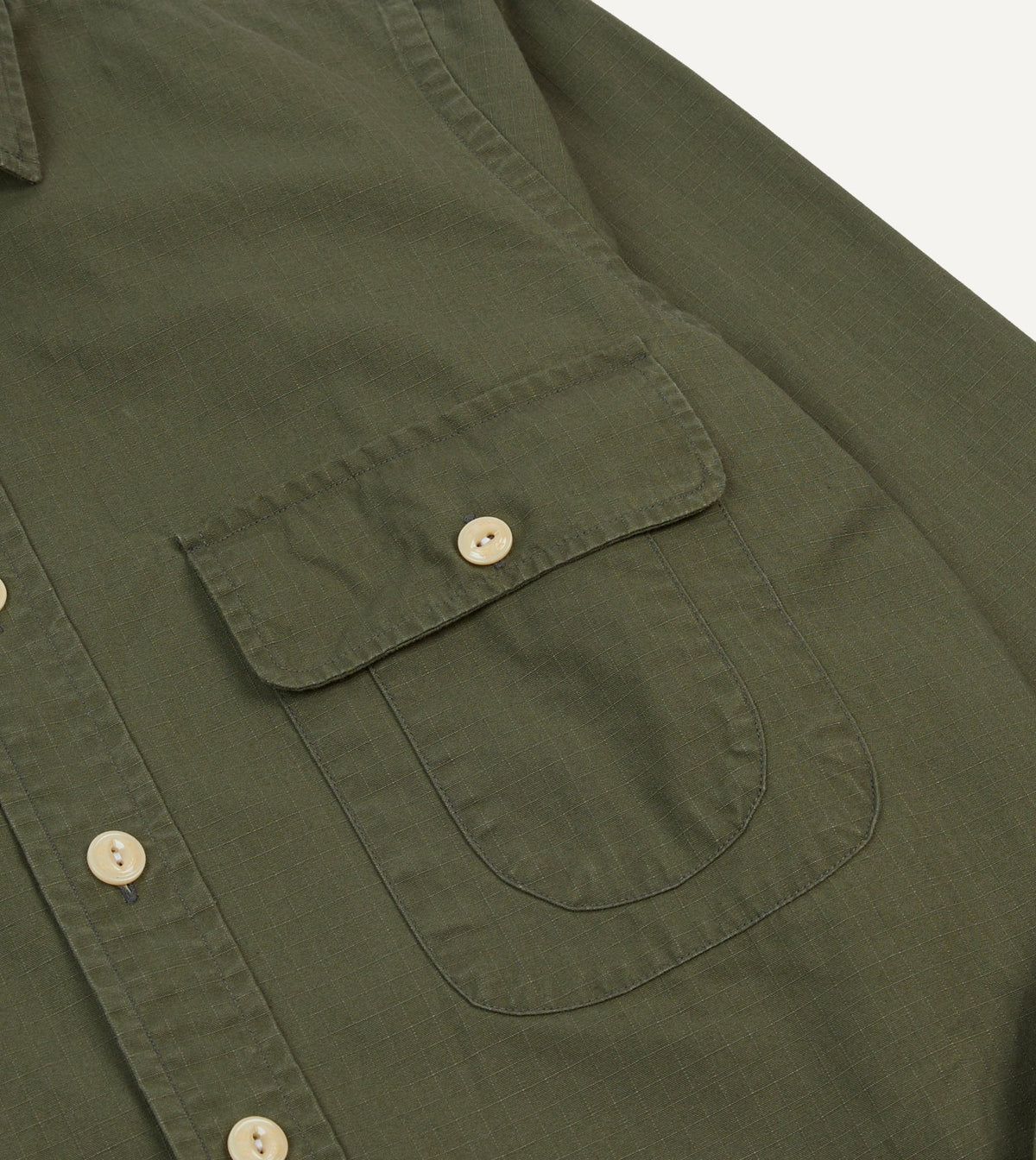 Drake's Olive Ripstop Cotton Work Shirt