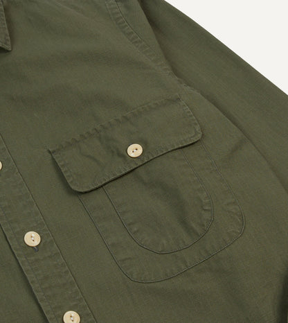 Drake's Olive Ripstop Cotton Work Shirt