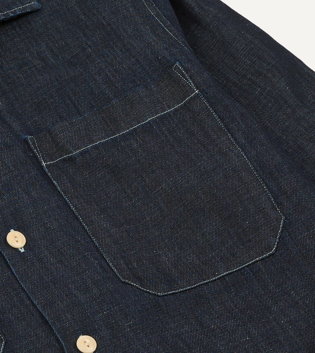 Drake's Navy Cotton-Hemp Denim Camp Collar Work Shirt