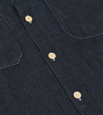 Drake's Navy Cotton-Hemp Denim Camp Collar Work Shirt