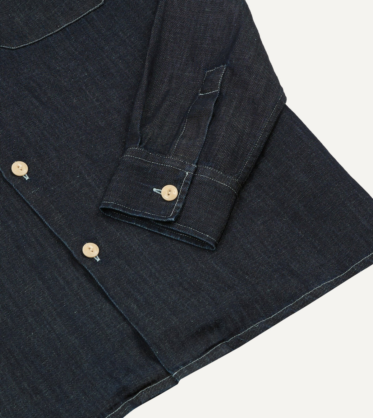 Drake's Navy Cotton-Hemp Denim Camp Collar Work Shirt