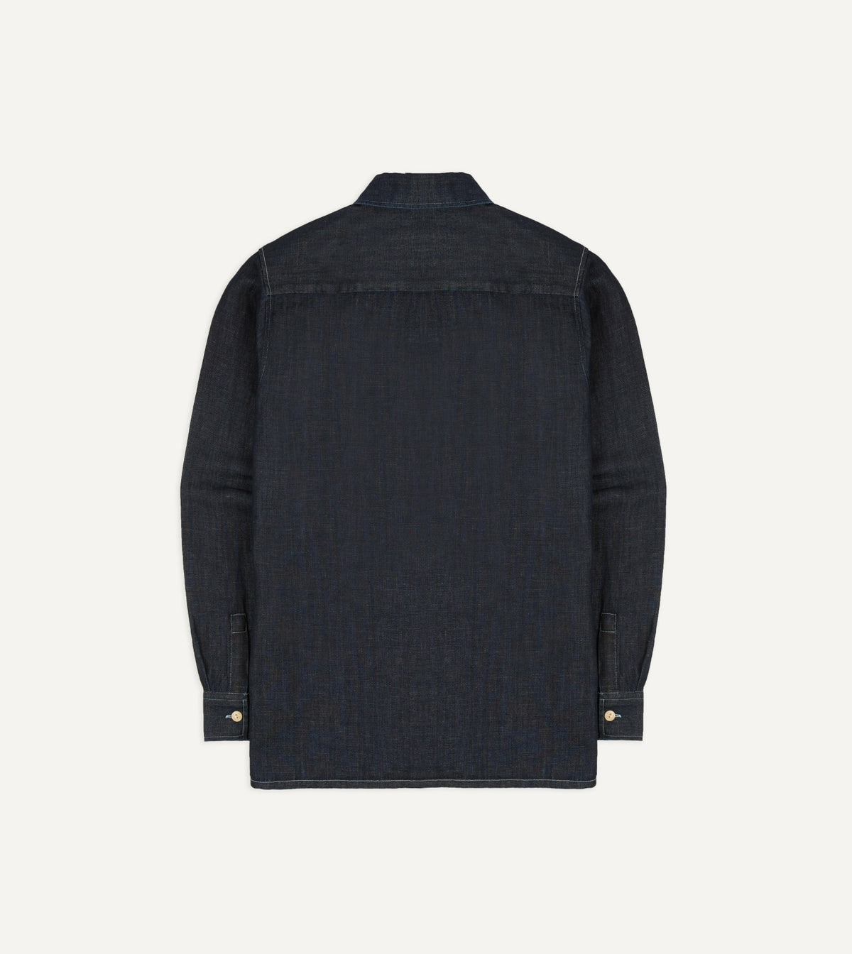 Drake's Navy Cotton-Hemp Denim Camp Collar Work Shirt
