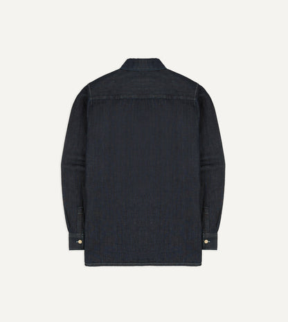 Drake's Navy Cotton-Hemp Denim Camp Collar Work Shirt