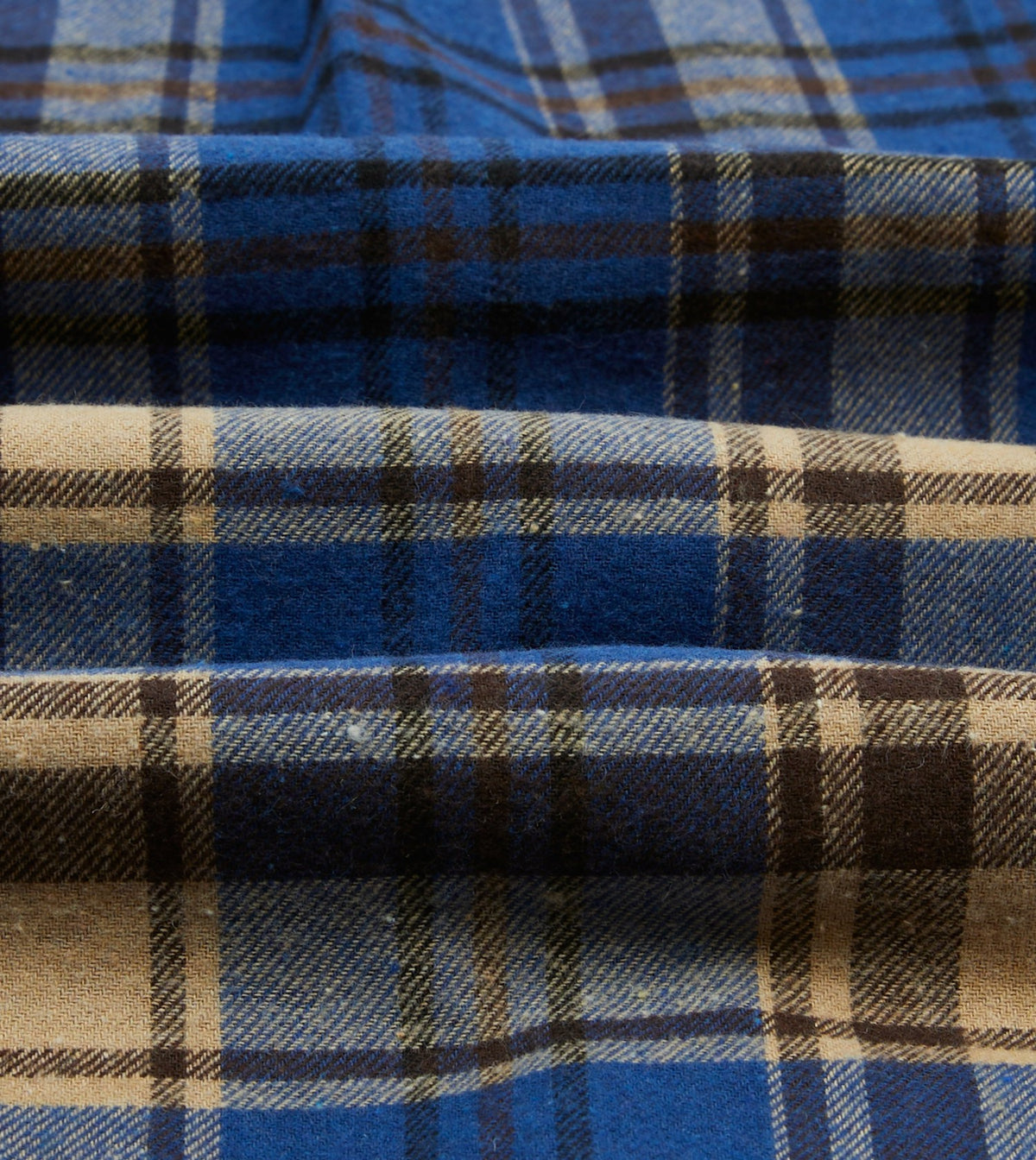 Drake's Blue and Ecru Check Brushed Cotton Two-Pocket Work Shirt