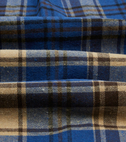 Drake's Blue and Ecru Check Brushed Cotton Two-Pocket Work Shirt