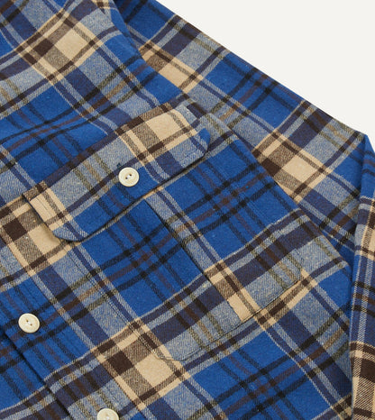 Drake's Blue and Ecru Check Brushed Cotton Two-Pocket Work Shirt