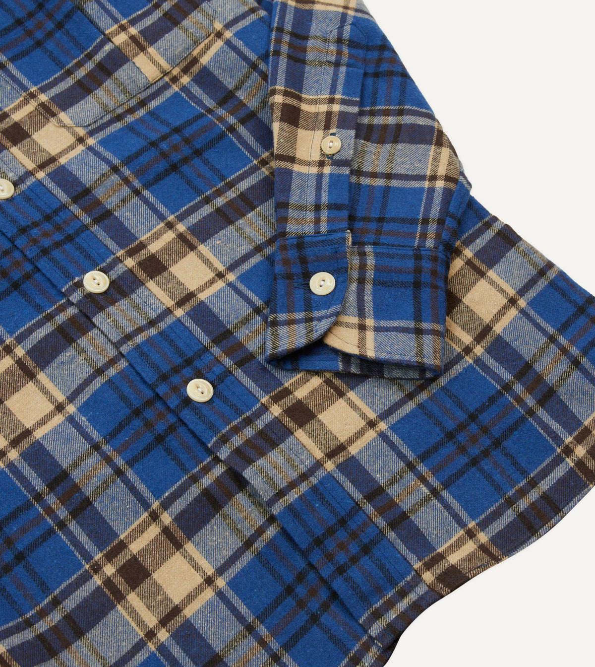 Drake's Blue and Ecru Check Brushed Cotton Two-Pocket Work Shirt