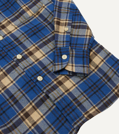 Drake's Blue and Ecru Check Brushed Cotton Two-Pocket Work Shirt