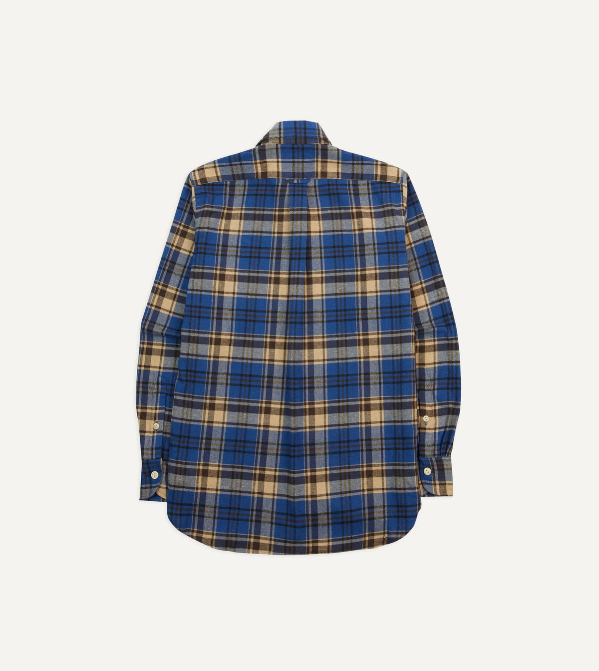 Drake's Blue and Ecru Check Brushed Cotton Two-Pocket Work Shirt
