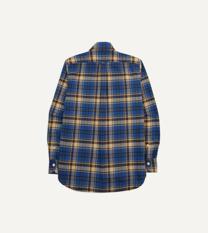 Drake's Blue and Ecru Check Brushed Cotton Two-Pocket Work Shirt