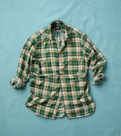 Drake's Green Check Cotton Two-Pocket Work Shirt