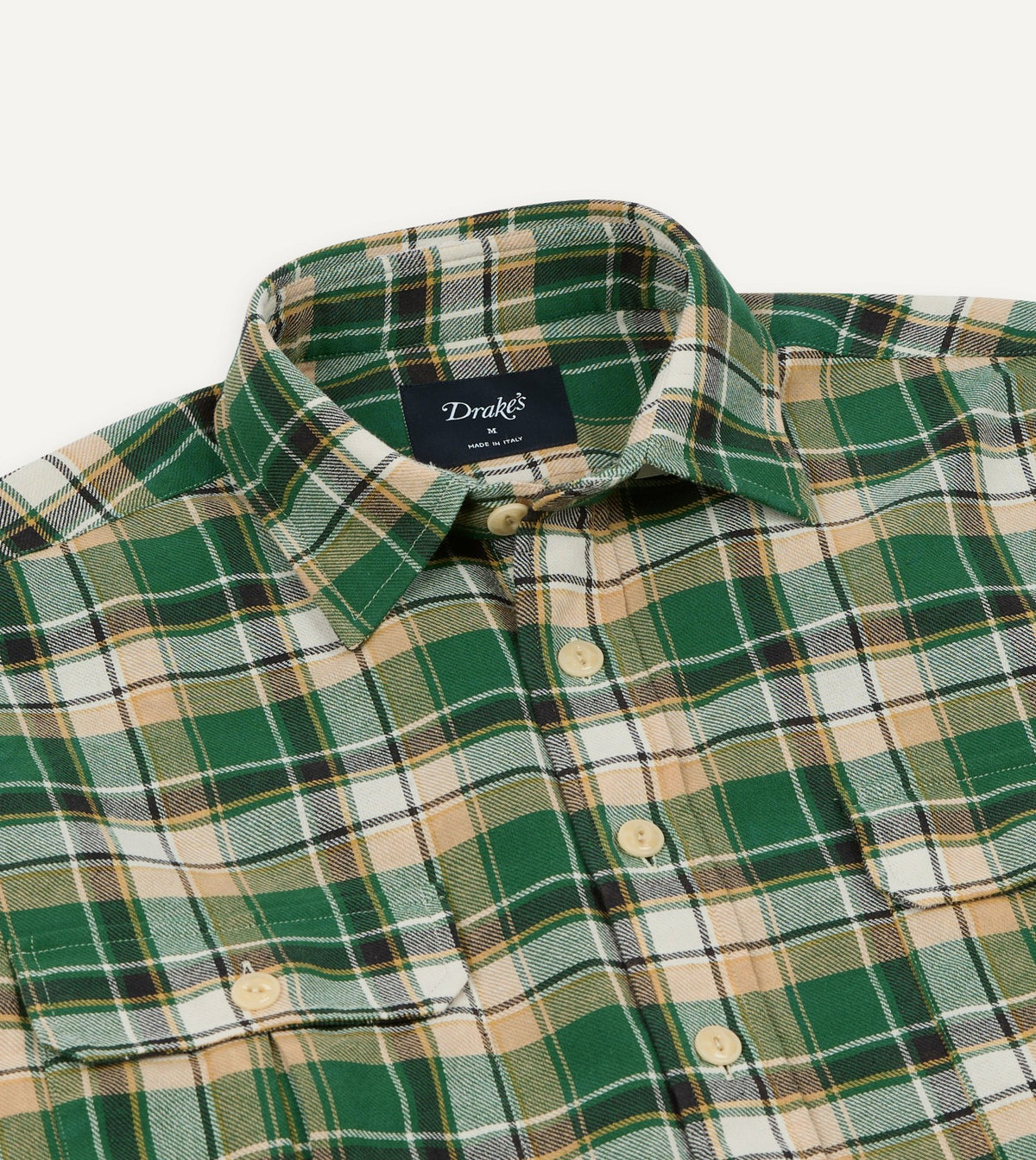Drake's Green Check Cotton Two-Pocket Work Shirt