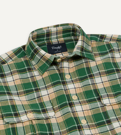 Drake's Green Check Cotton Two-Pocket Work Shirt
