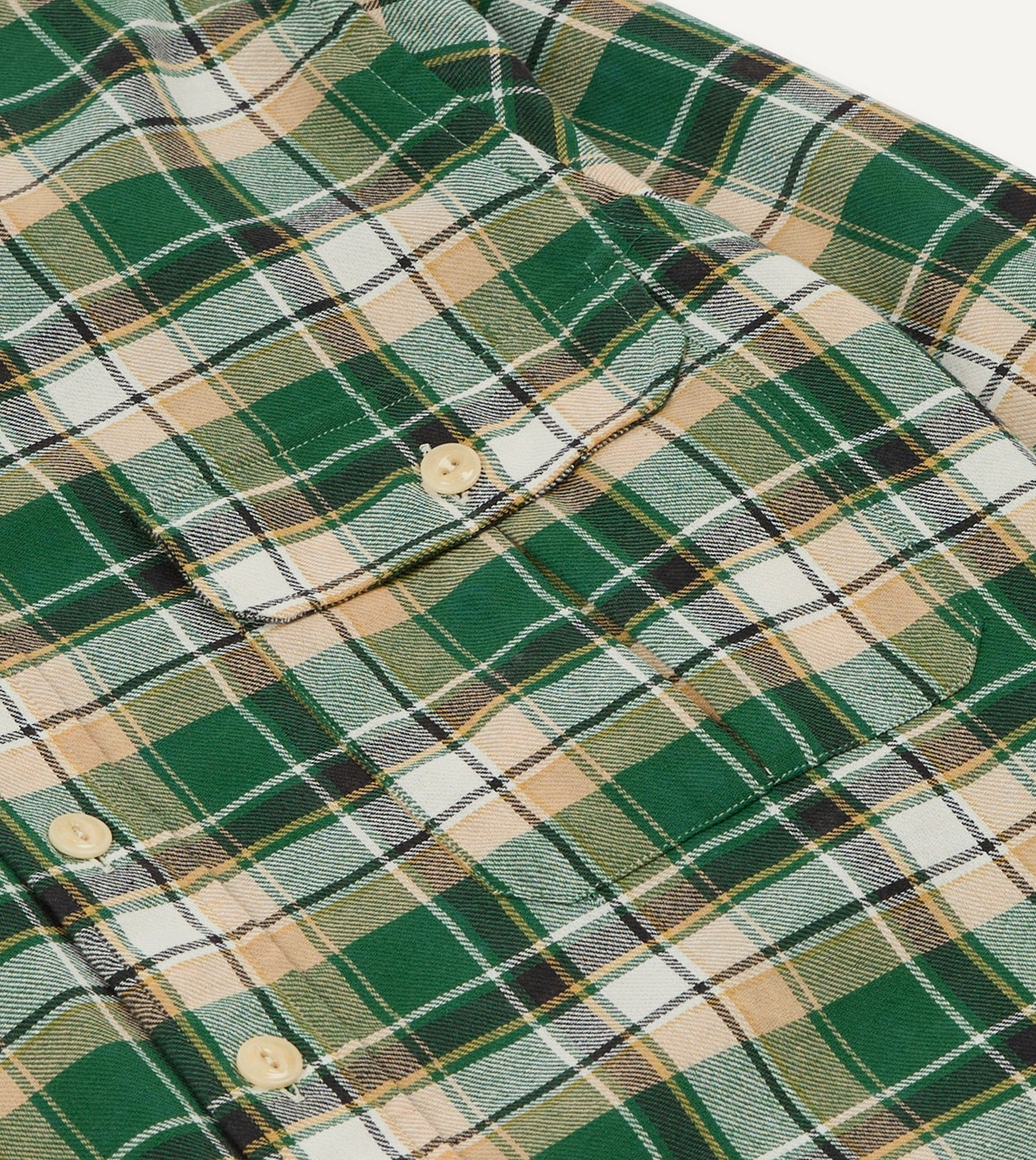 Drake's Green Check Cotton Two-Pocket Work Shirt