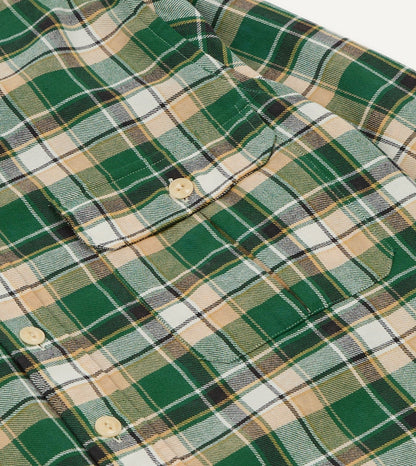 Drake's Green Check Cotton Two-Pocket Work Shirt
