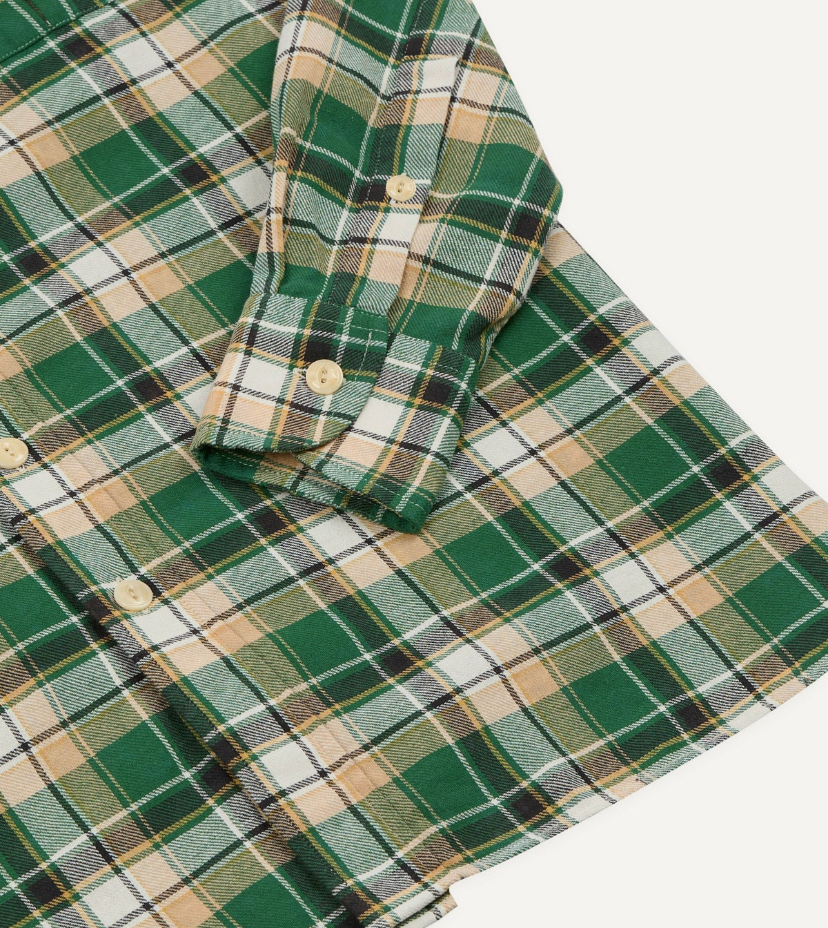 Drake's Green Check Cotton Two-Pocket Work Shirt