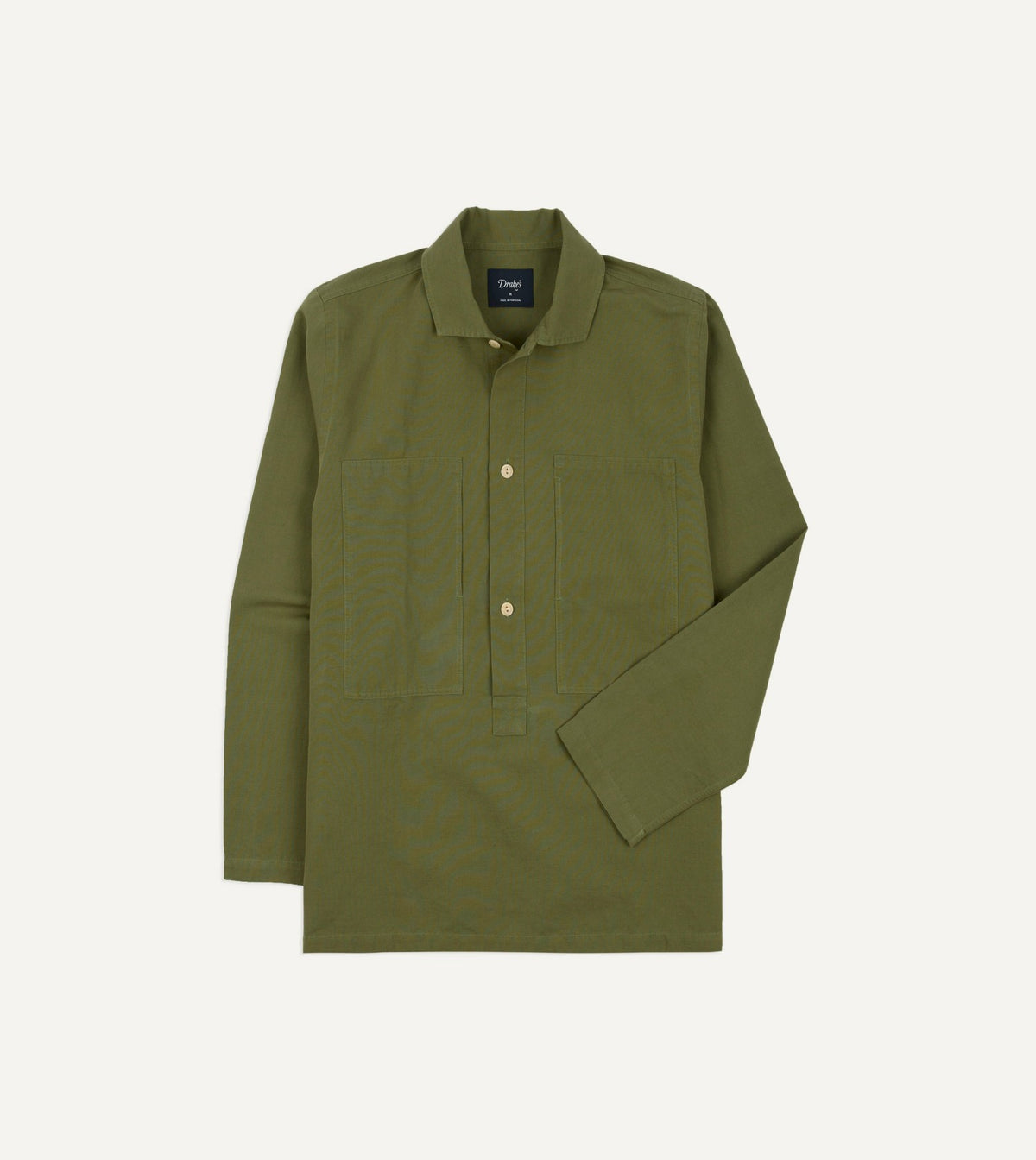 Drake's Green Vintage Cotton Spread Collar Popover Shirt
