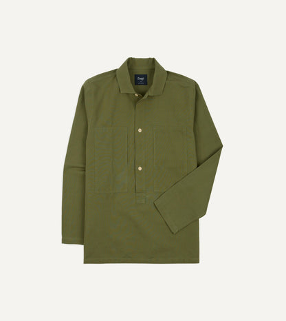Drake's Green Vintage Cotton Spread Collar Popover Shirt