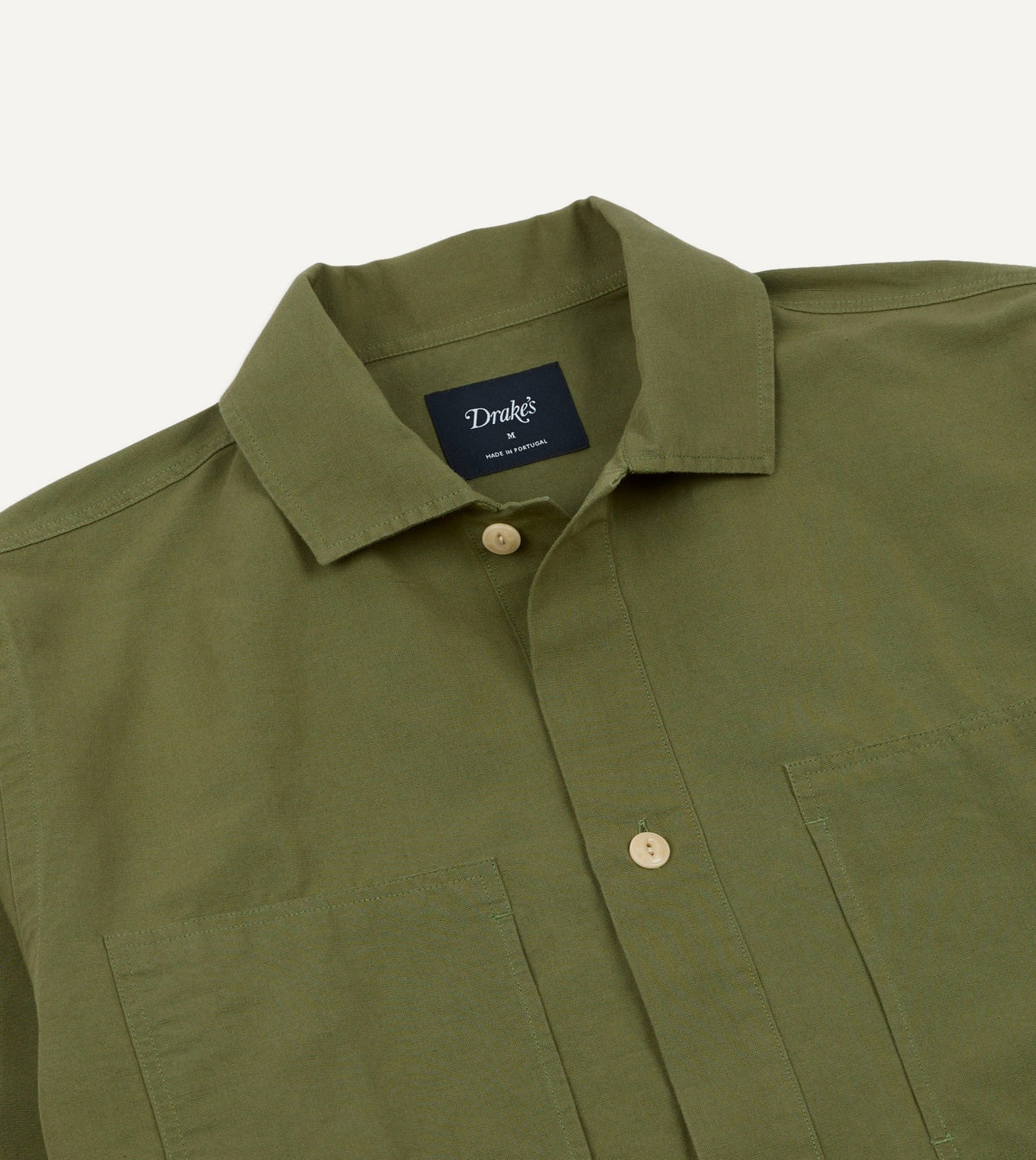Drake's Green Vintage Cotton Spread Collar Popover Shirt