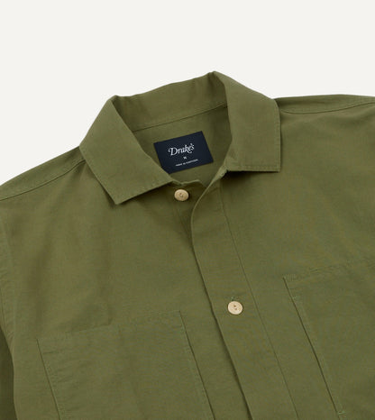 Drake's Green Vintage Cotton Spread Collar Popover Shirt