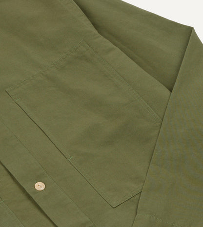 Drake's Green Vintage Cotton Spread Collar Popover Shirt