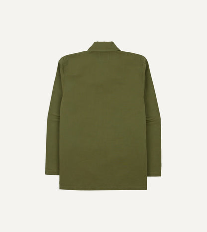 Drake's Green Vintage Cotton Spread Collar Popover Shirt