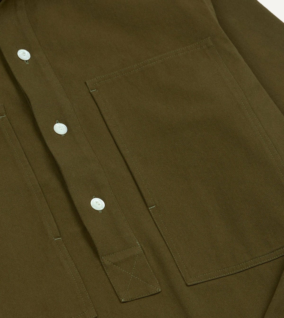 Drake's Khaki Cotton Mandarin Collar Popover Shirt
