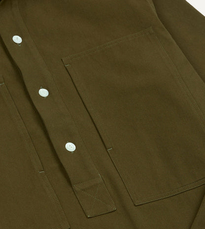 Drake's Khaki Cotton Mandarin Collar Popover Shirt
