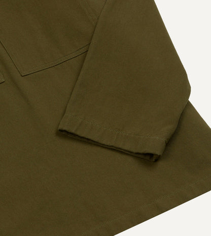 Drake's Khaki Cotton Mandarin Collar Popover Shirt