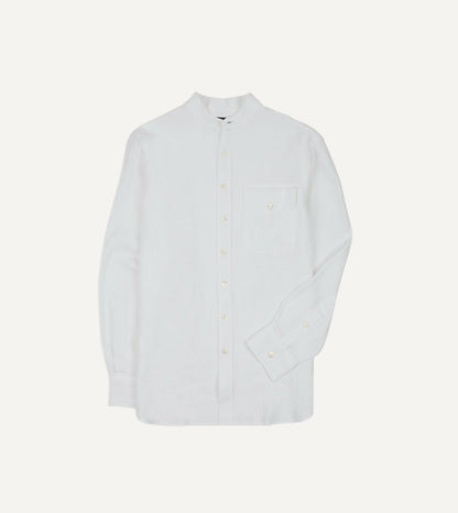 Drake's White Linen Mandarin Collar Shirt