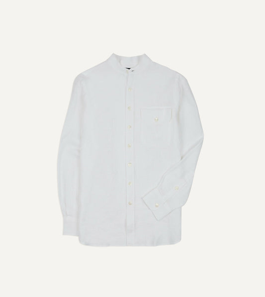 Drake's White Linen Mandarin Collar Shirt
