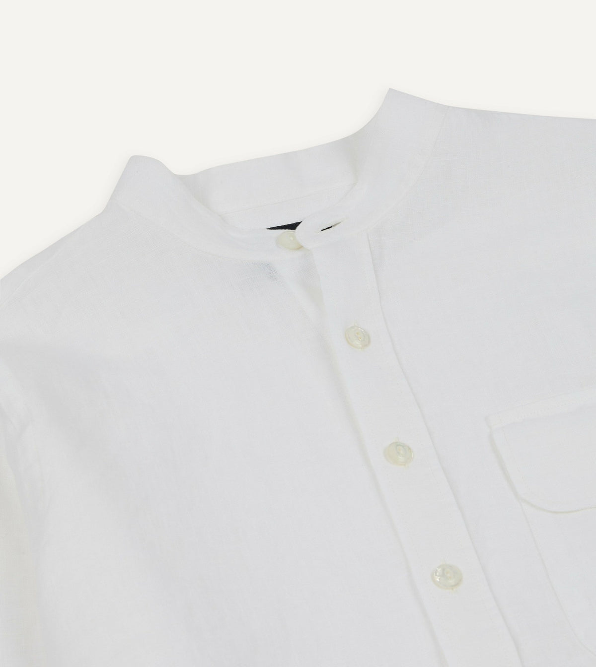 Drake's White Linen Mandarin Collar Shirt